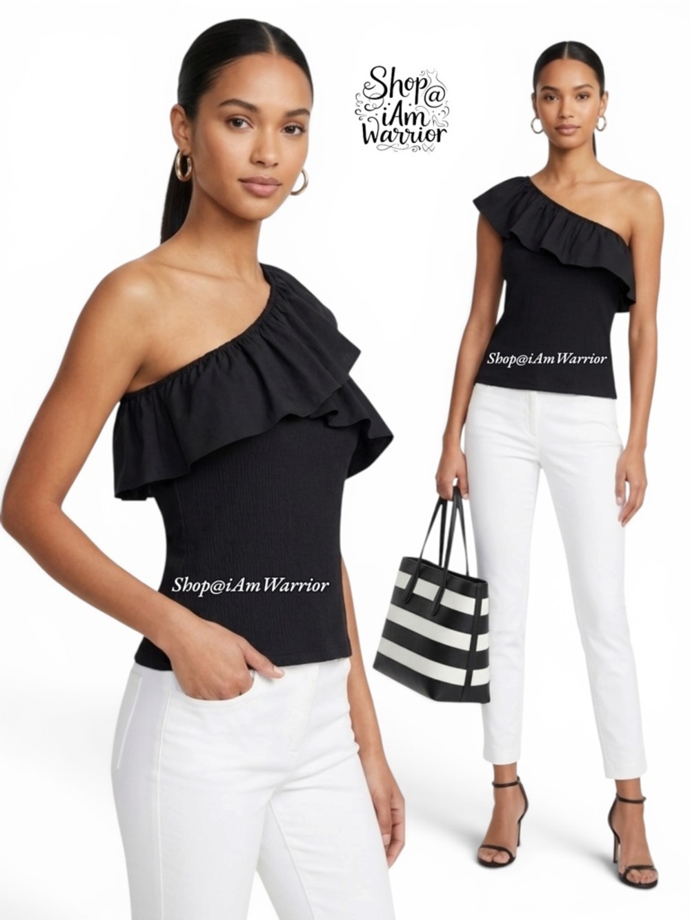 Who What Wear black ruffle one shoulder top *shop@iamwarrior